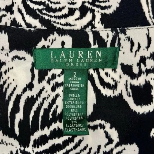 Ralph Lauren Floral Ruched Sheath Dress Black & White 2 XS - Image 8