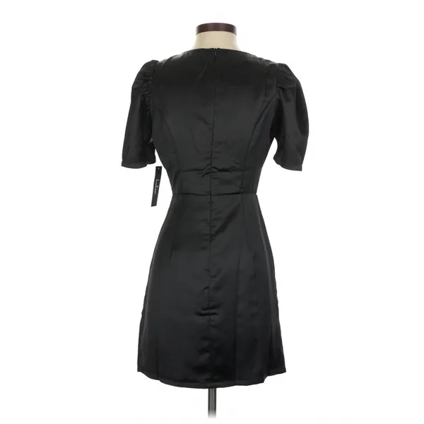 Lulus Black Ecstatic Evening Satin Puff Sleeve Ruched Mini Dress Small LBD - Image 8