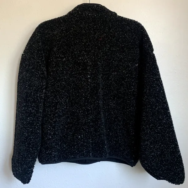 NEW Aerie Offline Sz M Snap Button Sherpa Teddy Jacket‎ in Speckled Black Gray - Image 3