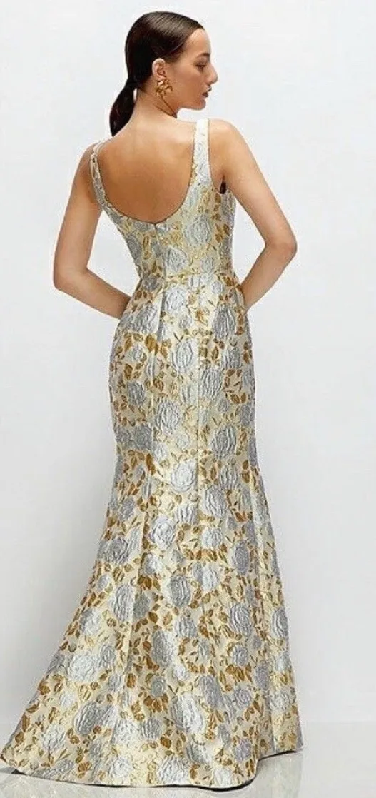Dessy Collection metallic floral brocade trumpet gown - Image 2