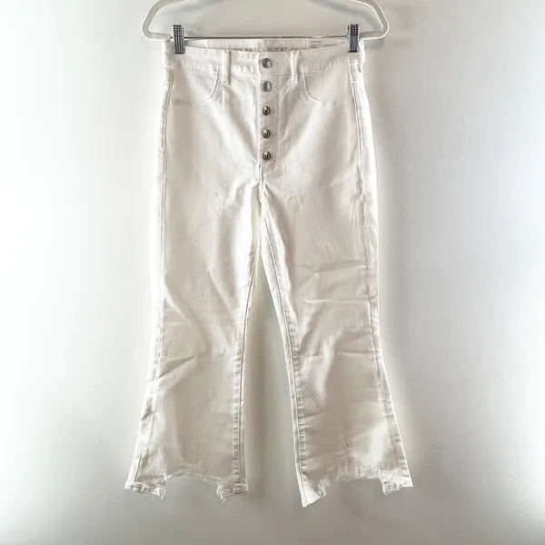 American Eagle Super Hi Rise Crop Flare Chewed Hem Jeans White 29 Short - Image 2