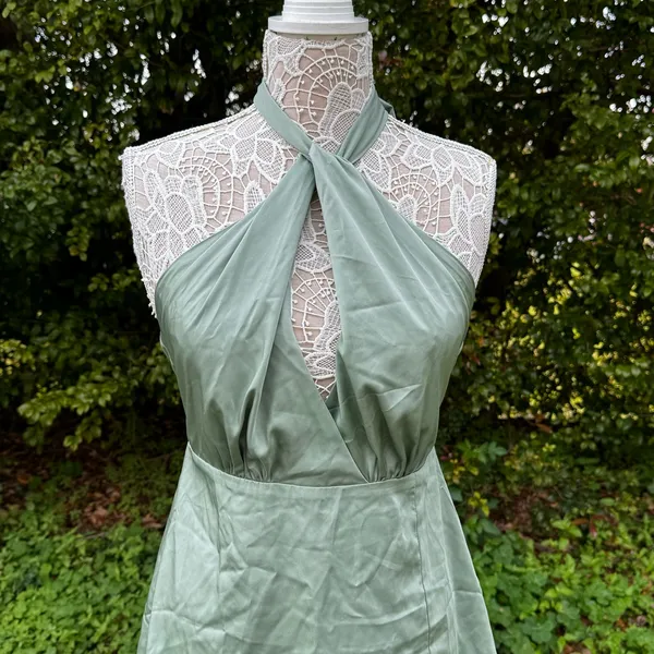 Le Lis Light Olive Green‎ Avaya Halter Satin Mini Dress Sz M Party Nightclub NWT - Image 2