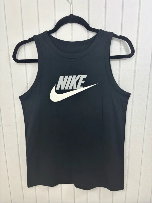 Nike Black Cotton Tank with White Nike Swoosh Size L - Image 2