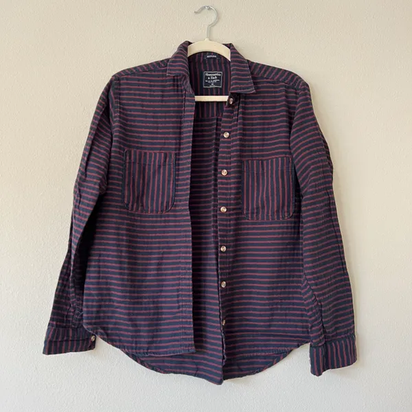 Boyfriend Button Down Shirt Striped Navy Blue Red - Image 2