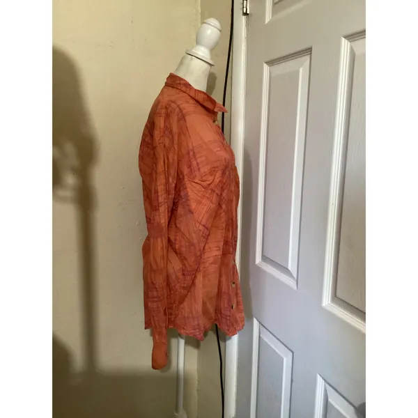 Free People Womens Orange Plaid Button Down Cotton Gauze Shirt Size Large L 1245 - Image 3