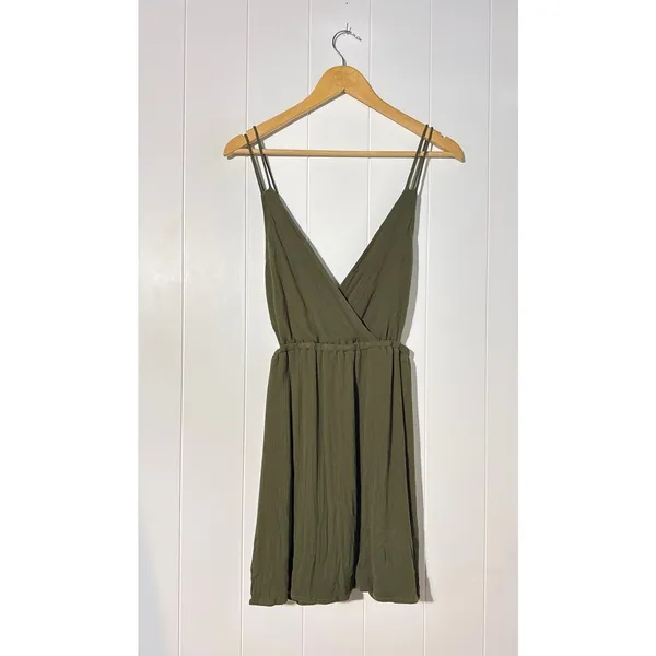Ecote Urban Outfitters Olive Green Dress XS Strappy Criss Cross Back Mini - Image 3