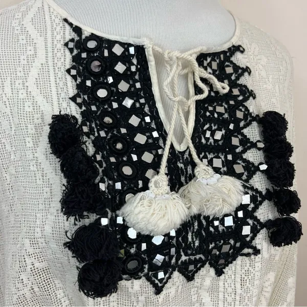 Anthropologie Vineet Bahl Iona Peasant Top Cream Lace Crochet M - Image 4