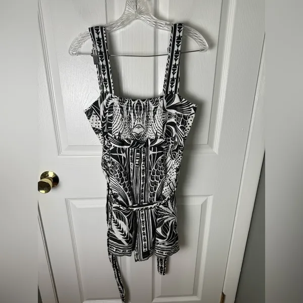 Farm Rio Off-White Monochrome Elegance Scarf Romper M - Image 2