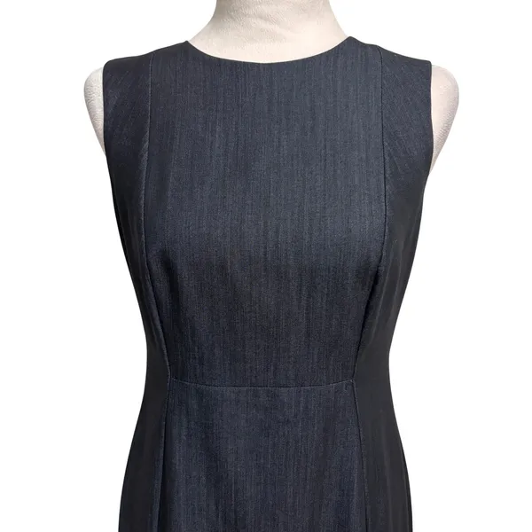 Calvin Klein Sheath Dress Womens 4P Navy Denim Look Gold Zipper Career Timeless - Image 2