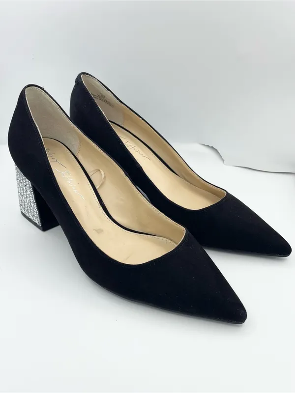 Betsey Johnson pointed toe rhinestone block heel black pumps Size 7.5M - Image 4