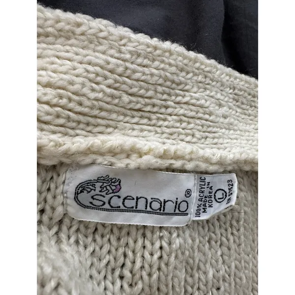 Vintage 80s Scenario Sz: L cream V-neck button-front knit cardigan Pockets - Image 11