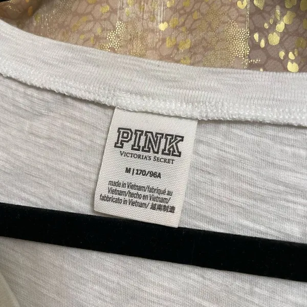 PINK Victoria’s Secret Watercolor Sequin Bling Oversized White T-Shirt, M - Image 3