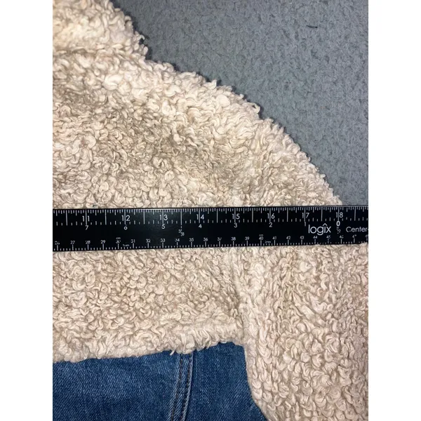 Topshop Denim Jacket Womens 6 Small Blue Cream Borg Fleece Mixed Media Trucker - Image 8
