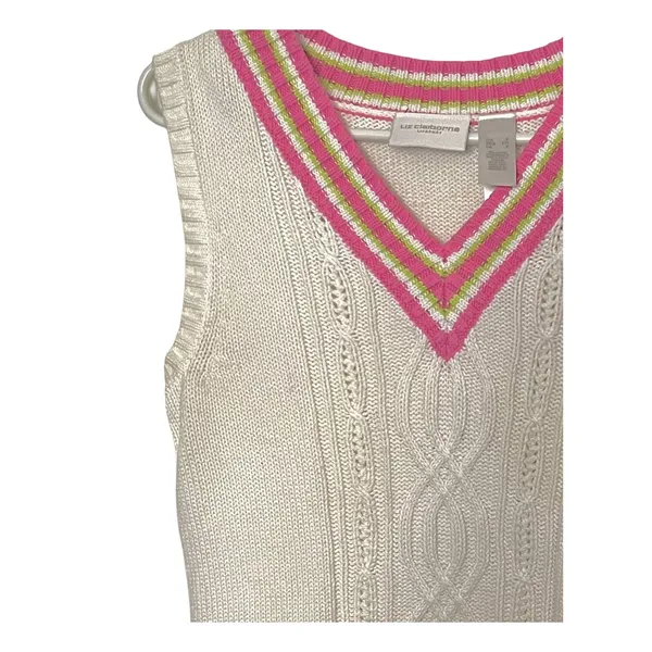 Liz Claiborne Sweater Vest Size S White Sleeveless V-Neck Preppy Vintage Y2K - Image 7