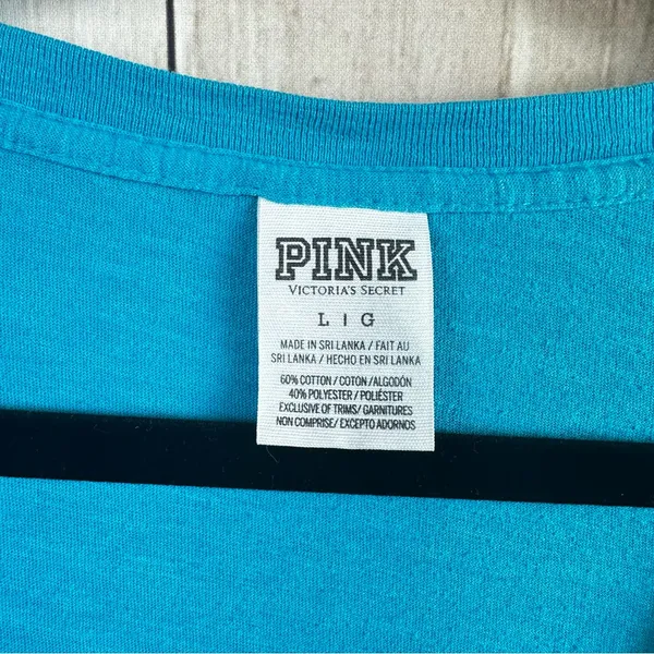 Vintage PINK Victoria's Secret Turquoise Tee with Gold Lettering - Image 3
