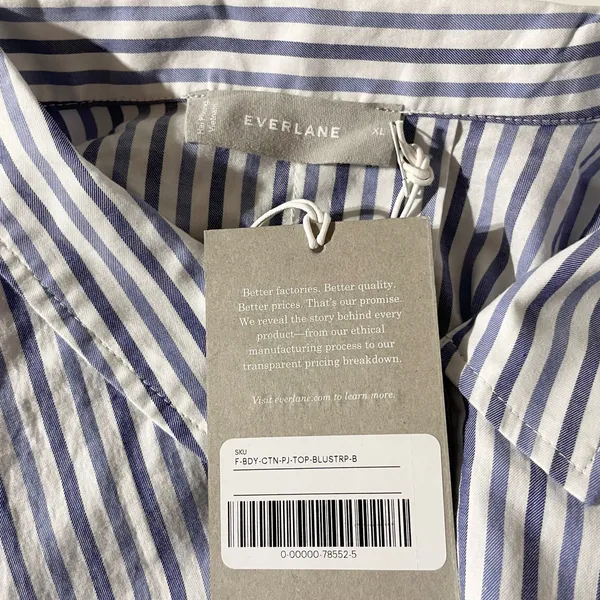 New Everlane 100% Cotton The Woven PJ Button Down Top Blue Stripe Size XL - Image 16