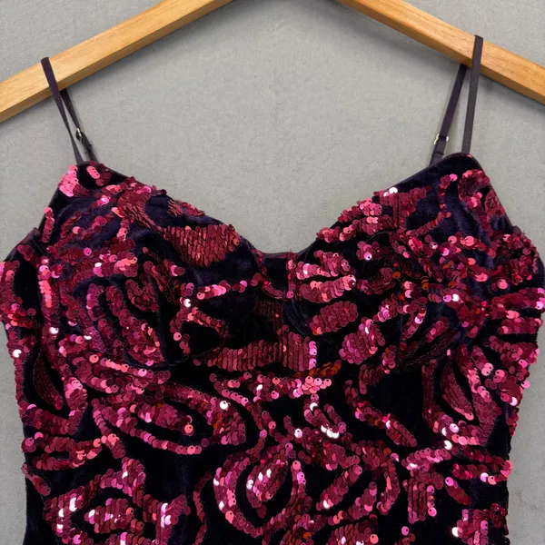 Privy Womens Small Purple Velvet Sequin‎ Bodycon Mini Dress Sweetheart Neckline - Image 7