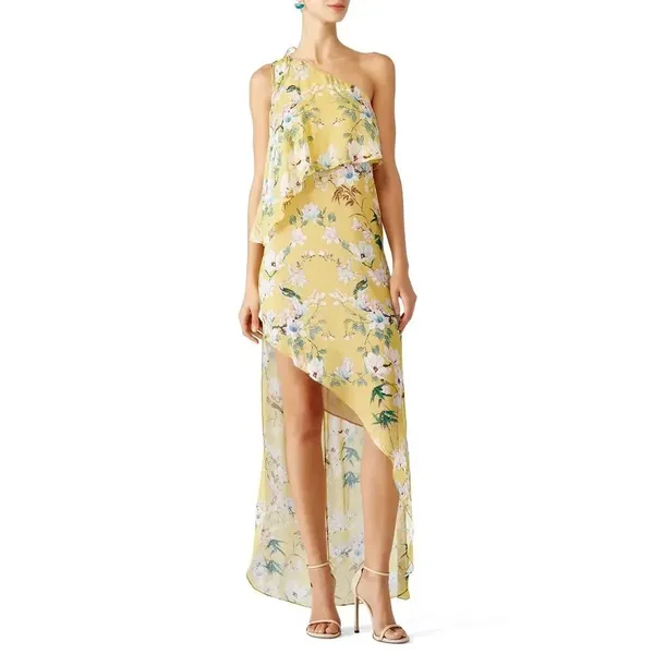 Slate & Willow Floral One Shoulder Hi Low Popover Bodice Maxi Dress 4 Yellow - Image 13