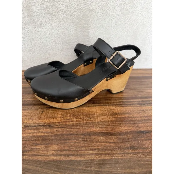 Five Worlds by Cordani Black Platform Wood Sole Studded Clogs Size 9 US 40 - Image 4