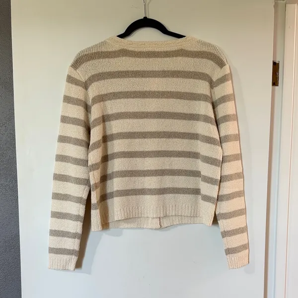 Hem & Thread Cream and Taupe Striped Button Cardigan - Image 5