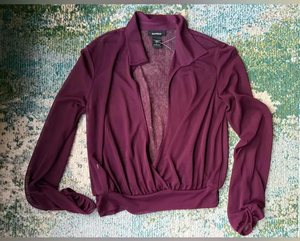 Vintage NWOT 90s Express sheer open long sleeve collared blouse, size large - Image 8