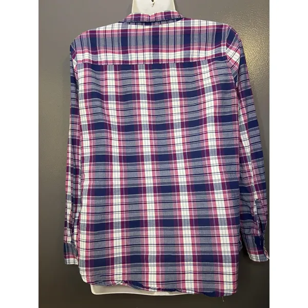 Gap Shirt Womens Small Blue Pink Boyfriend Plaid Long Sleeve Button Front Top - Image 7