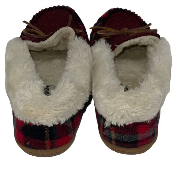 Womens Minnetonka Camp Collar Moc Slipper in Red Autumn Plaid Size 7 Fleece Line - Image 2