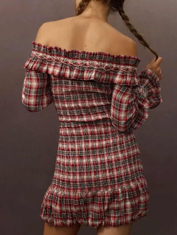 Pilcro Smocked Plaid Mini Dress, Size L - Image 6