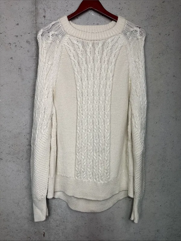 Tuckernuck Ivory Cable-Knit fisherman wool Crew neck Sweater sz L - Image 3