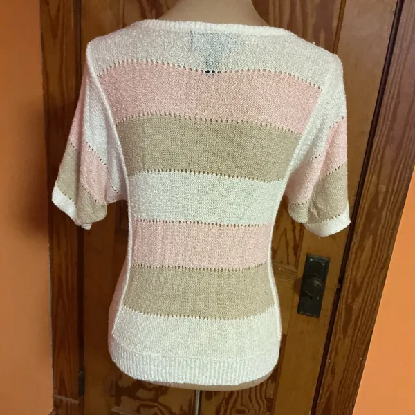 Vintage 1970s Striped Knit Sweater Short Sleeve Pullover - Image 7