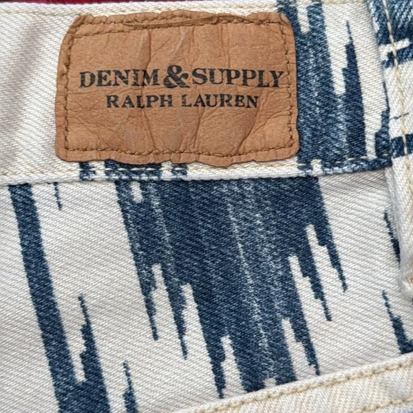 Denim & Supply Ralph Lauren Blue & White Aztec Preppy Boho Zip Fly Jean Shorts - Image 3