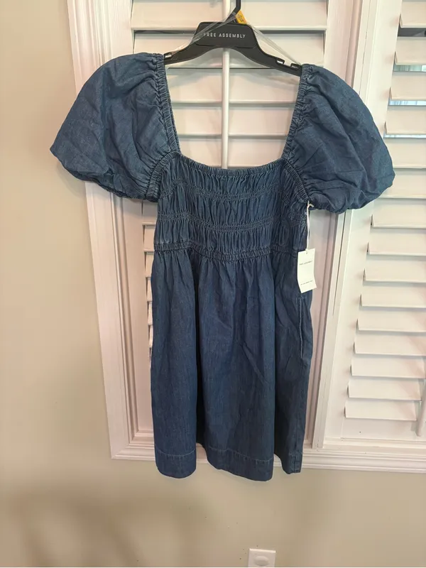 Free Assembly Puff Sleeve Denim Dress Size Large - Image 3