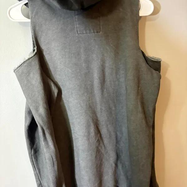 2000s Y2K Hollister‎ Charcoal Cold Shoulder Hoodie Grunge Emo Scene Sweatshirt - Image 3