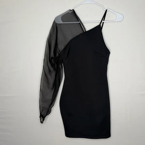 ASOS women’s Mini Dress US 4 EU 36 Black One Shoulder Mesh Sleeve Bodycon(E19)✨ - Image 2