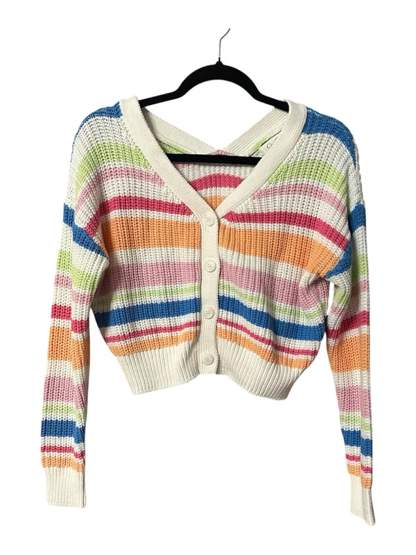 Jessica Simpson Striped V-Neck Cropped Knit Cardigan Size Small NWT Rainbow Boho - Image 3