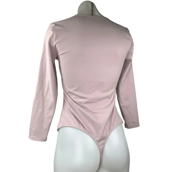 Free People Women's Pink Long Sleeve Square Neck One Piece Thong Bodysuit Top M - Image 2