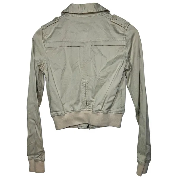 Abercrombie & Fitch Tan Cream Canvas Cotton Utility Bomber Jacket Coat Womens S - Image 2