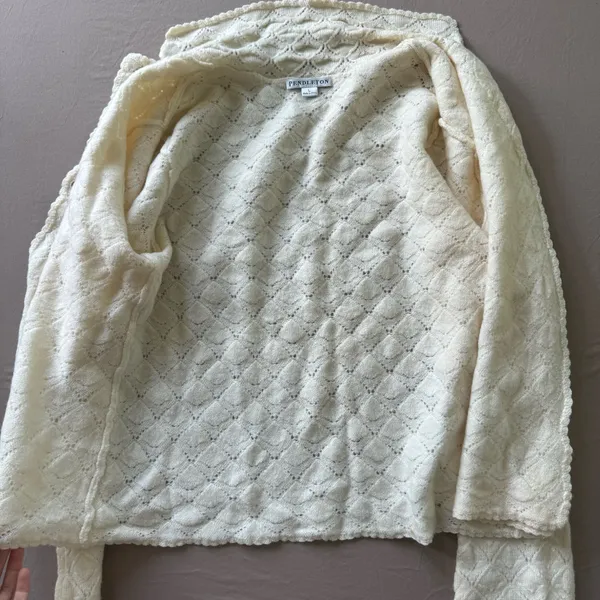 Vintage Pendleton Wool Pointelle Knit Cardigan - Image 7