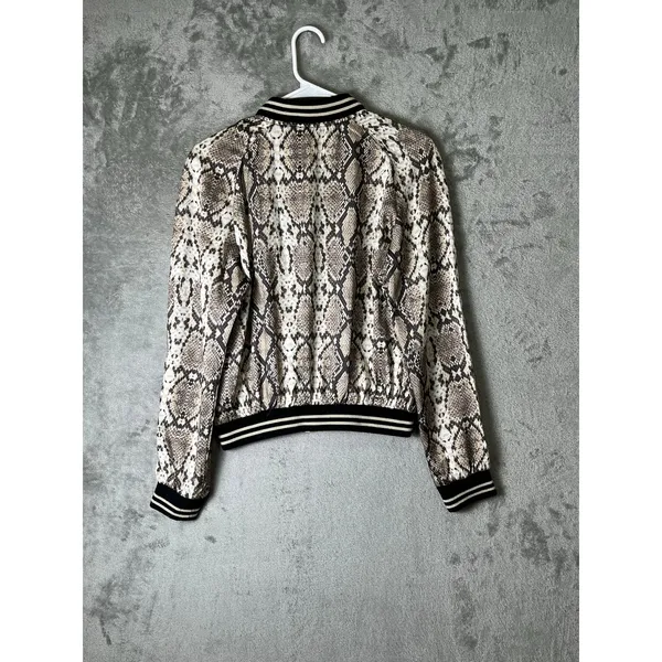 Blanc Noir Sport Python Print‎ Bomber Jacket Women's Small Zip Front Snake Print Brown - Image 3