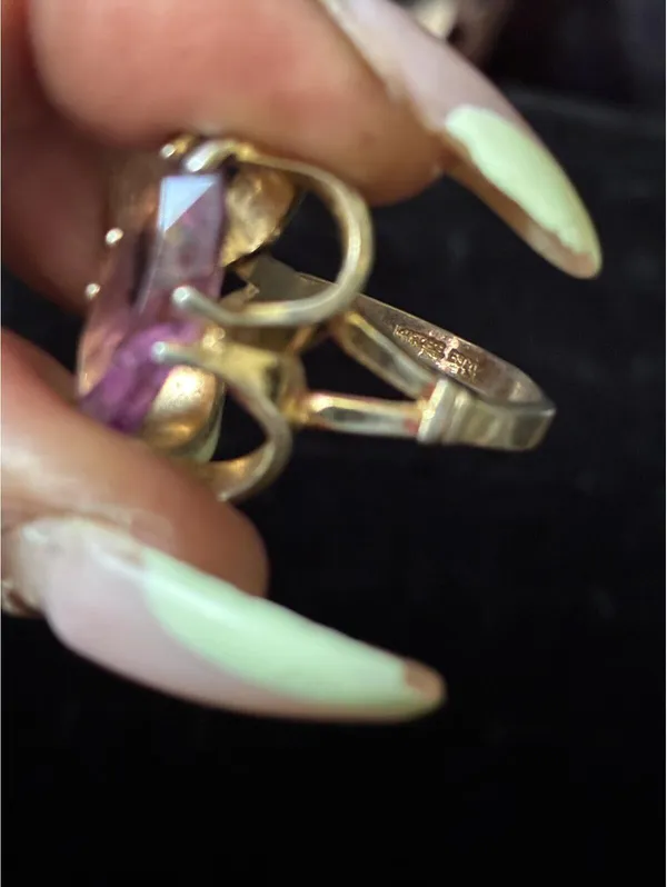 Vintage Joseph Esposito 14k GEP Purple Marquis Crystal Ring - Image 4