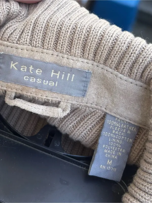 Kate Hill Taupe Suede & Knit Bomber Jacket - Image 7