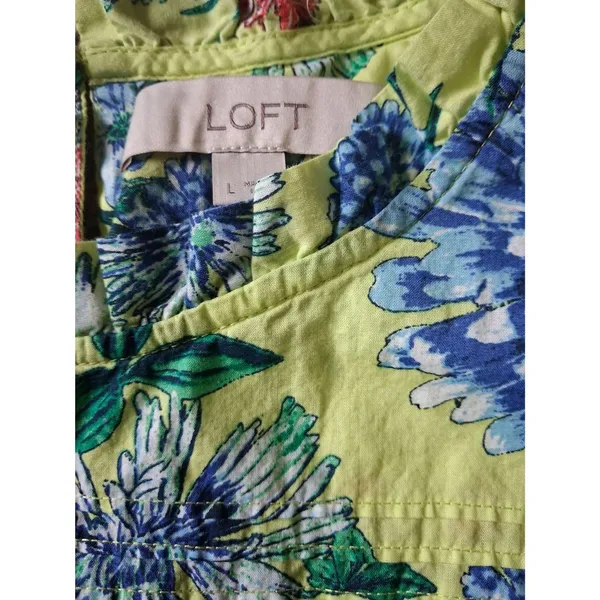 LOFT Yellow 100% Cotton Floral Ruffle Sleeve Blouse L Spring 23 - Image 3