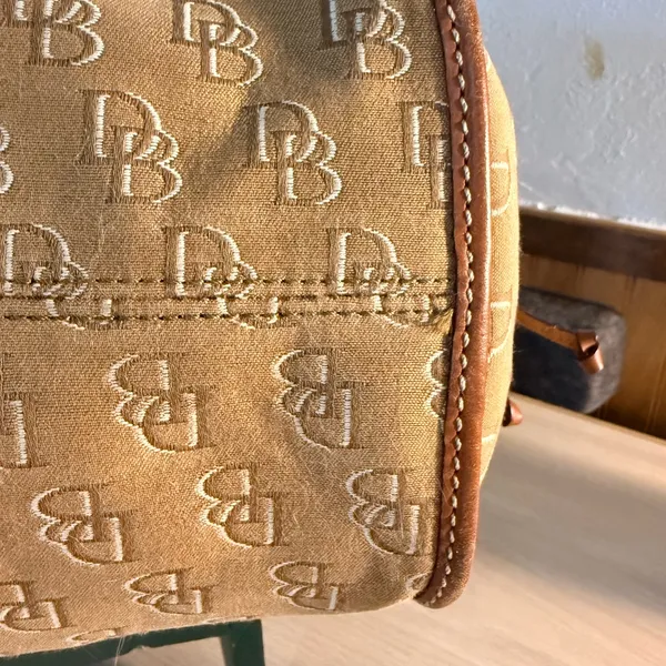 Dooney & Bourke DB Signature Tan Weekender Canvas Tote with Leather Trim - Image 12