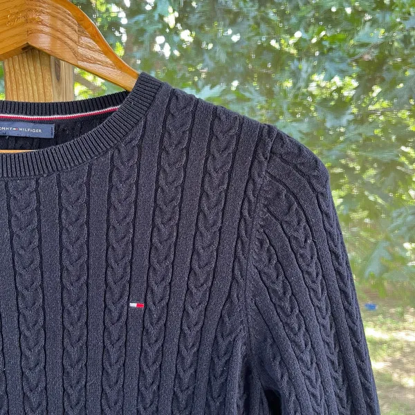 Tommy Hilfiger Women's Navy Blue Mini Cable Knit Pullover Sweater Size S - Image 3