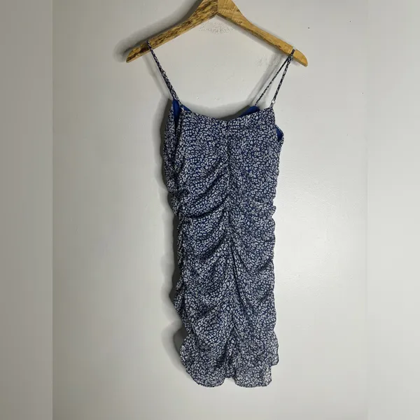 Lulus Small‎ Blue Floral Ruched Mesh Bodycon Dress CP - Image 2