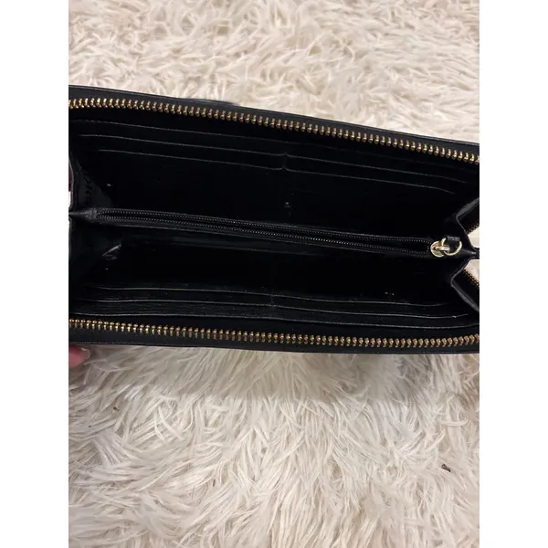 Michael Kors Black Leather Zip Around‎ Continental Wallet Gold Tone Logo - Image 5