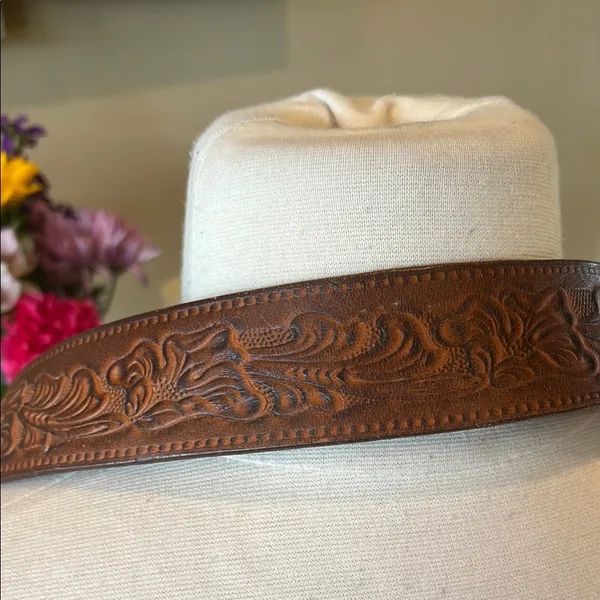Vintage Brown Embossed Leather Belt - Image 5