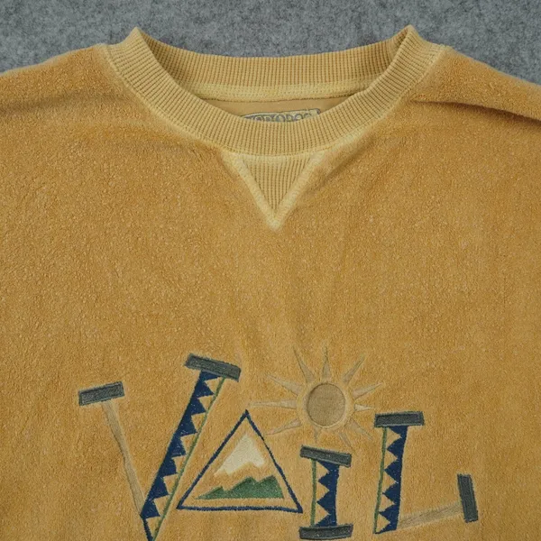 Vintage Vail‎ Colorado Terry Cloth Cotton Crewneck Sweatshirt Mustard Yellow - Image 3
