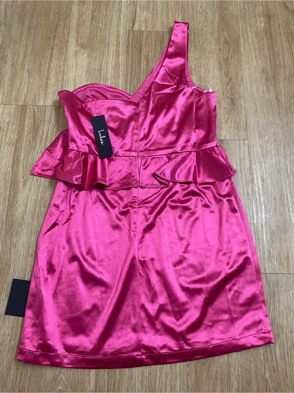 Lulu's Hot Pink One-Shoulder Satin Peplumi Mini - Image 4