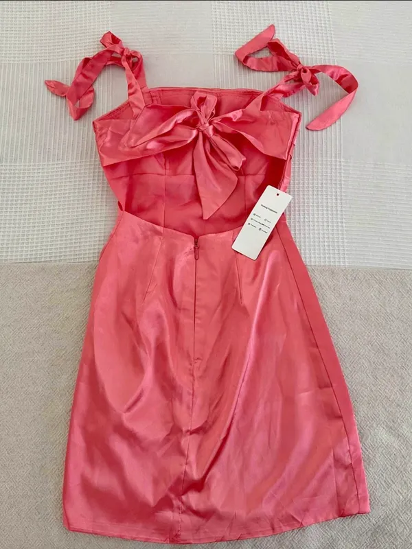 Coral silk mini dress Pink Size 0 - Image 2